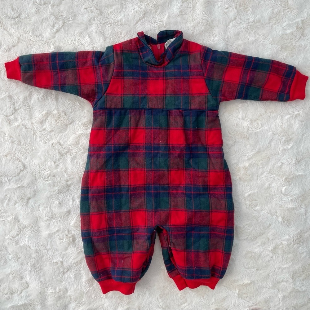 Vintage Little Me Plaid Puffy One Piece Onsie Romper Large